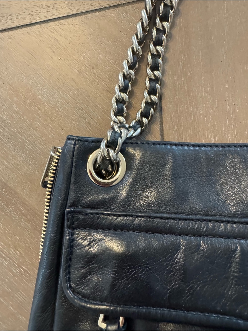Rebecca Minkoff Swing Convertible Black Leather Chain-Strap Crossbody Purse - Picture 3 of 13